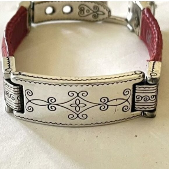Red Leather & Silver Buckle Bracelet Romantic Outlaw Style | RETIRED Brighton - Picture 1 of 4